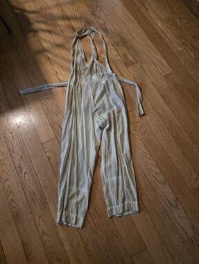 Free People Boho Cotton Strappy Halter Neck Jumpsuit Size S Tan Green